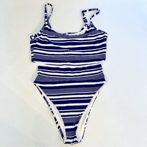 Aerie Striped Two Piece Bathing Suit, Navy/White, Size L